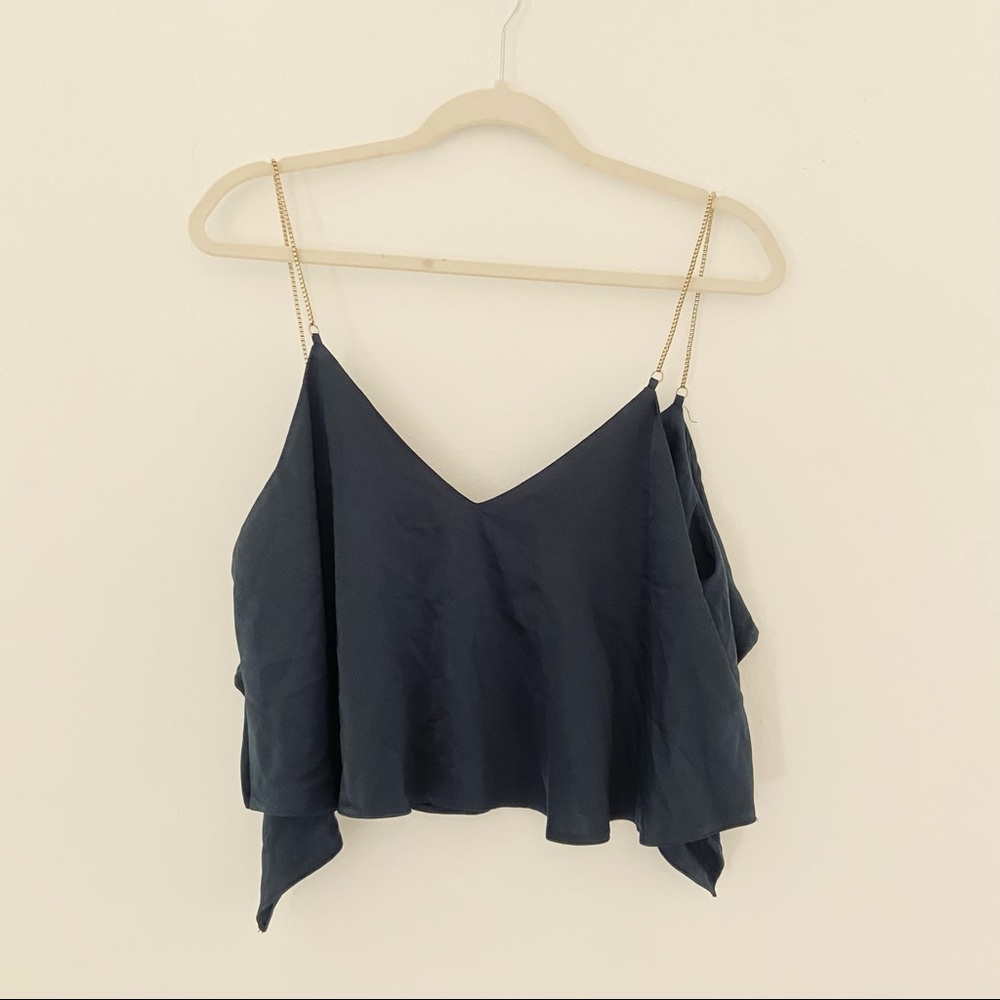 TOPSHOP Navy Satin Chain Tank Top